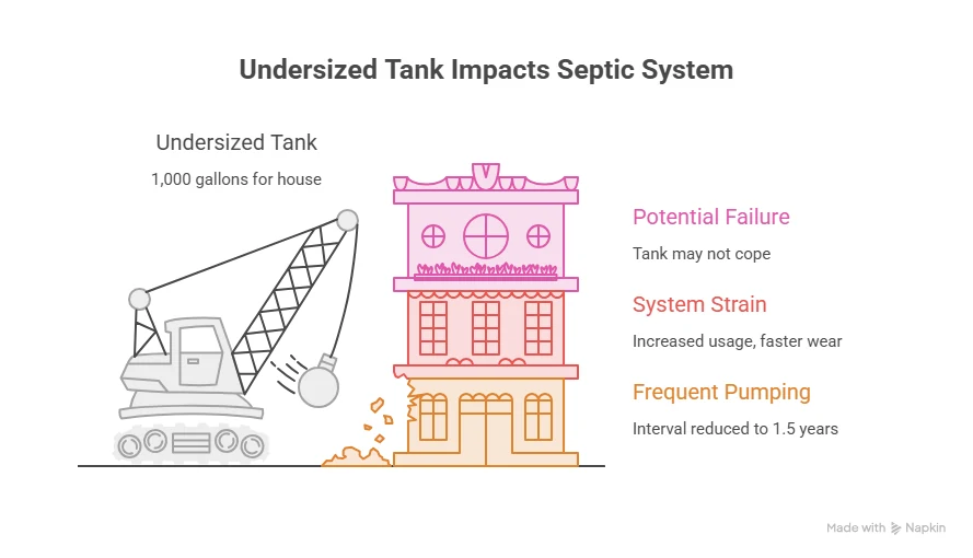 Diagram of a 1,000-gallon septic tank undersized for the household using it