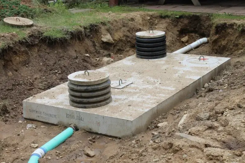 Failed drain field showing surfacing effluent before repair