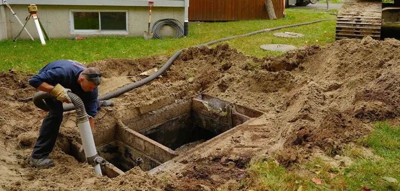 Replacement drain field trenches cut and prepared on an East Texas lot