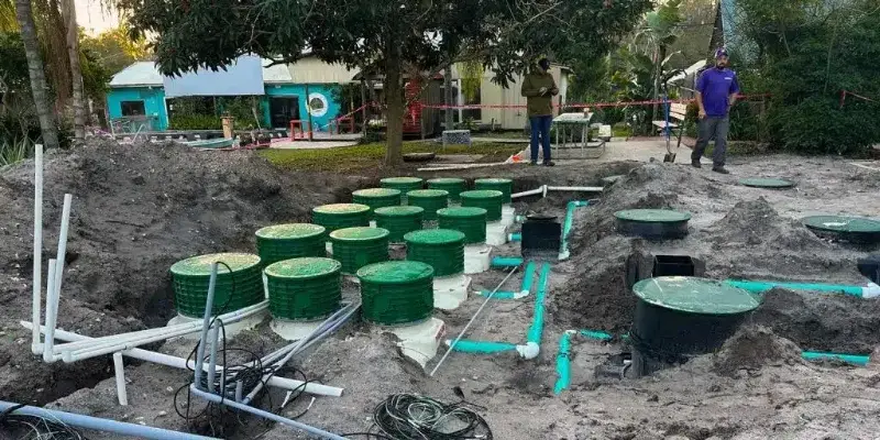 Septic tank pumped and inspected with both compartments open